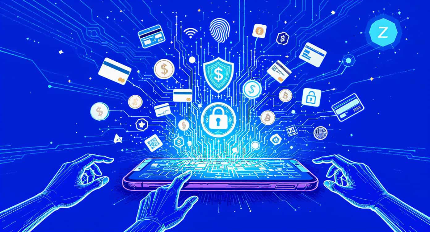 Cyberbezpieczeństwo i ochrona danych na smartfonie z ikonami bezpieczeństwa.