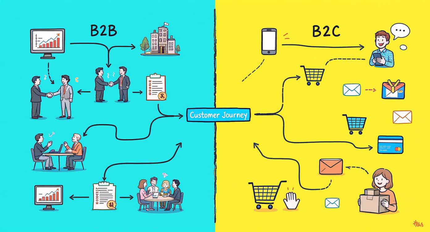 Optymalizacja ścieżki klienta B2B i B2C, diagram procesów marketingowych i sprzedażowych.